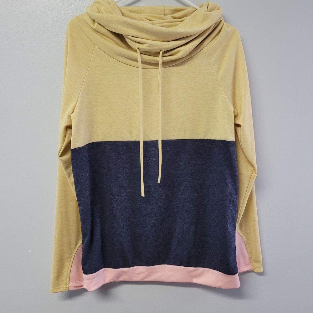 12PM by Mon Ami Cowl Neck Color‎ Block Long Sleeve Top M Yellow Navy Pink